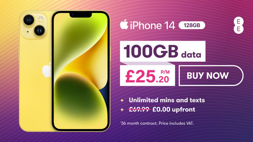 Apple iPhone 14 - £0 upfront + £25.20 a month